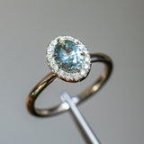 1.08ct Oval Montana Sapphire Halo Ring in 14k White Gold