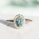 1.08ct Oval Montana Sapphire Halo Ring in 14k White Gold