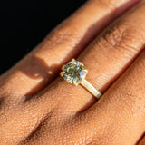 1.71ct Round Fancy Dark Green/Grey Diamond Flat Band 4 Prong Solitaire in 18k Yellow Gold