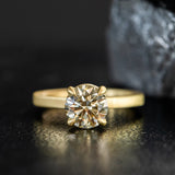 1.71ct Round Fancy Dark Green/Grey Diamond Flat Band 4 Prong Solitaire in 18k Yellow Gold
