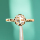 0.88ct Rosecut Moissanite Low Profile Six Prong Evergreen Solitaire in 14k Yellow Gold