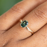 0.92ct Oval Sapphire Bezel Set Ring with Organic Alluvial Band In 14k Yellow Gold