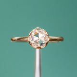 Antique style 6.5mm Round Rosecut Moissanite 6-Prong Low Profile Ring With Plain Rounded Band in 14K Yellow Gold