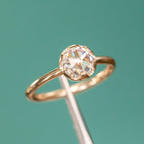 Antique style 6.5mm Round Rosecut Moissanite 6-Prong Low Profile Ring With Plain Rounded Band in 14K Yellow Gold