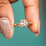 Antique style 6.5mm Round Rosecut Moissanite 6-Prong Low Profile Ring With Plain Rounded Band in 14K Yellow Gold