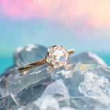 Antique style 6.5mm Round Rosecut Moissanite 6-Prong Low Profile Ring With Plain Rounded Band in 14K Yellow Gold