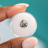 1.78CT ROSECUT FAT PEAR SALT AND PEPPER DIAMOND, CLEAR WITH EARTHY INCLUSIONS, 8.64X8.45X3.06MM