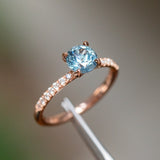 1.28ct Round Montana Sapphire Solitaire with French Set Diamonds In 14K Rose Gold