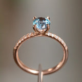 1.28ct Round Montana Sapphire Solitaire with French Set Diamonds In 14K Rose Gold