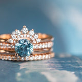 1.28ct Round Montana Sapphire Solitaire with French Set Diamonds In 14K Rose Gold