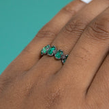 8-stone Antiqued Zambian Emerald Ring in blackened 14k White Gold