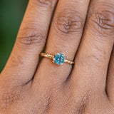 0.86ct Round Montana Sapphire Evergreen Carved Solitaire in 14k Yellow Gold