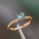 0.86ct Round Montana Sapphire Evergreen Carved Solitaire in 14k Yellow Gold