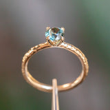 0.86ct Round Montana Sapphire Evergreen Carved Solitaire in 14k Yellow Gold