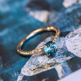 0.86ct Round Montana Sapphire Evergreen Carved Solitaire in 14k Yellow Gold