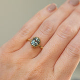 3.03ct Oval Montana Sapphire Scallop Cup Sapphire Solitaire in 18K Yellow Gold on the hand