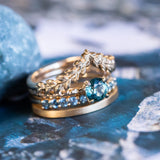 0.86ct Round Montana Sapphire Evergreen Carved Solitaire in 14k Yellow Gold