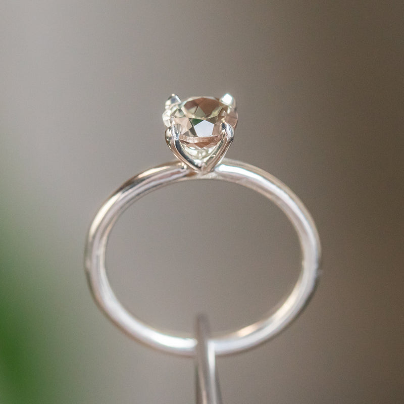 0.88ct Round Oregon Sunstone Solitaire Ring in Polished Sterling Silver