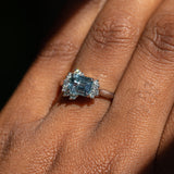 1.80ct Emerald Cut Denim Blue Sapphire and Asymmetrical Diamond Cluster Ring in Platinum