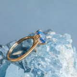 2.04ct Oval Opalescent Sapphire Hidden Halo Double Prong Solitaire in 14k Satin Yellow Gold