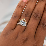 1.80ct Emerald Cut Denim Blue Sapphire and Asymmetrical Diamond Cluster Ring in Platinum