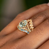 1.25ct Oval Sunstone Asymmetrical Evergreen Cluster Ring In 14k Yellow Gold