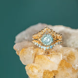 1.25ct Oval Sunstone Asymmetrical Evergreen Cluster Ring In 14k Yellow Gold