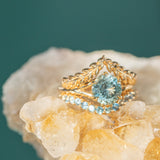 1.25ct Oval Sunstone Asymmetrical Evergreen Cluster Ring In 14k Yellow Gold