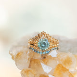 1.25ct Oval Sunstone Asymmetrical Evergreen Cluster Ring In 14k Yellow Gold