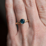1.44ct Teal Precision Cut Montana Sapphire Evergreen Six Prong Solitaire in 18k Yellow Gold