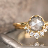 1.07ct Rosecut Salt & Pepper Diamond 6-Prong Low Profile Ring With Plain Rounded Band in 18K Yellow Gold