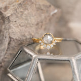 1.07ct Rosecut Salt & Pepper Diamond 6-Prong Low Profile Ring With Plain Rounded Band in 18K Yellow Gold
