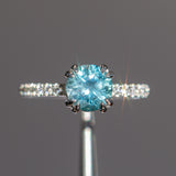 1.65ct Round Montana Sapphire Double Prong French Set Diamond Solitaire in Platinum