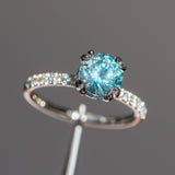 1.65ct Round Montana Sapphire Double Prong French Set Diamond Solitaire in Platinum