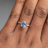 2.44ct Oval Madagascar Sapphire with French Set Montana Sapphires and Salt & Pepper Diamond Solitaire in 14k Yellow Gold
