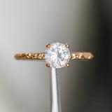 1.01ct Round Grey Diamond Evergreen Carved Solitaire Ring in 18k Yellow Gold