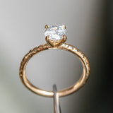 1.01ct Round Grey Diamond Evergreen Carved Solitaire Ring in 18k Yellow Gold