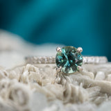 1.15ct Teal-Color Shifting Madagascar Sapphire Four Prong Solitaire with French Diamonds in Platinum