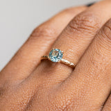 0.95ct Round Montana Sapphire Evergreen Carved Solitaire Ring in 14k Yellow Gold