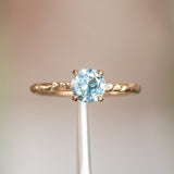 0.95ct Round Montana Sapphire Evergreen Carved Solitaire Ring in 14k Yellow Gold