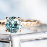 0.95ct Round Montana Sapphire Evergreen Carved Solitaire Ring in 14k Yellow Gold