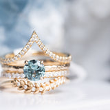 0.95ct Round Montana Sapphire Evergreen Carved Solitaire Ring in 14k Yellow Gold