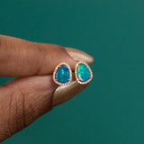 Opal and Diamond Halo Earrings and Necklace 14k Yellow Set- Set A