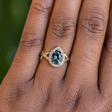 1.58ct Pear Sapphire Low Profile Split Shank Diamond Halo in 14k Yellow Gold