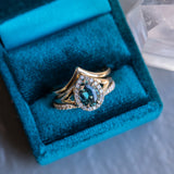 1.58ct Pear Sapphire Low Profile Split Shank Diamond Halo in 14k Yellow Gold