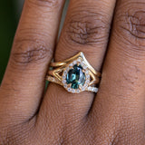 1.58ct Pear Sapphire Low Profile Split Shank Diamond Halo in 14k Yellow Gold