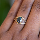 1.55ct Oval Sapphire Negative Space V Band Solitaire in 18k Yellow Gold