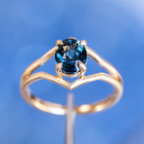 1.55ct Oval Sapphire Negative Space V Band Solitaire in 18k Yellow Gold