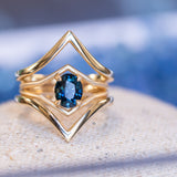 1.55ct Oval Sapphire Negative Space V Band Solitaire in 18k Yellow Gold