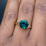 3.88ct Round Madagascar Sapphire Six Prong Split Shank Solitaire in 18k Yellow Gold